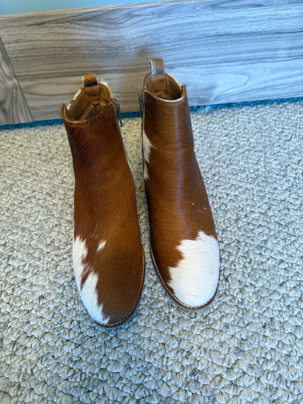 Myra Bag Brown and White Cowhide Ankle Booties - Picture 2 of 8